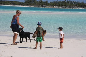 Teresa from the boat  Spunky with the her dogs and our boys.