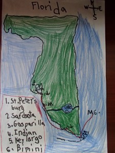 James' map of Florida and our route from Tampa to Bimini