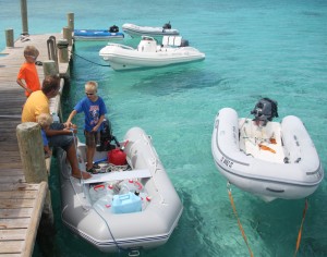 Using the dinghy to haul water at Black Point. 