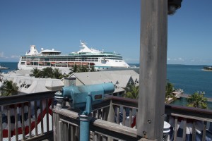 Our view from the top of the Shipwreck Tower.  A cruise ship was pulled into dock.