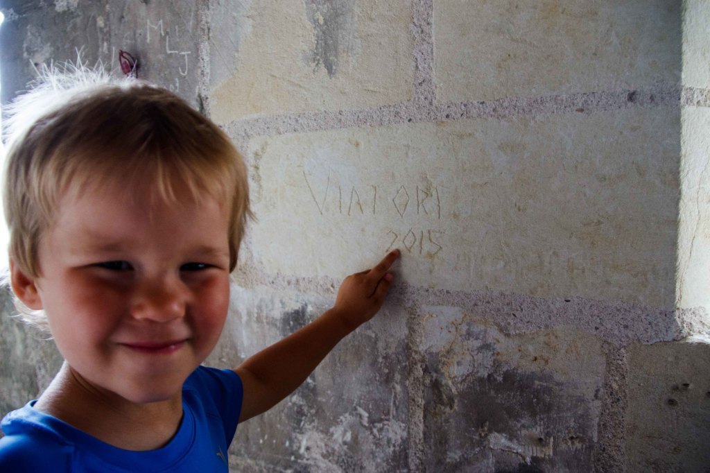 We could scratch our mark into the soft tufa stone in a parapet of one of the chateaus we visited.  Kinda neat!