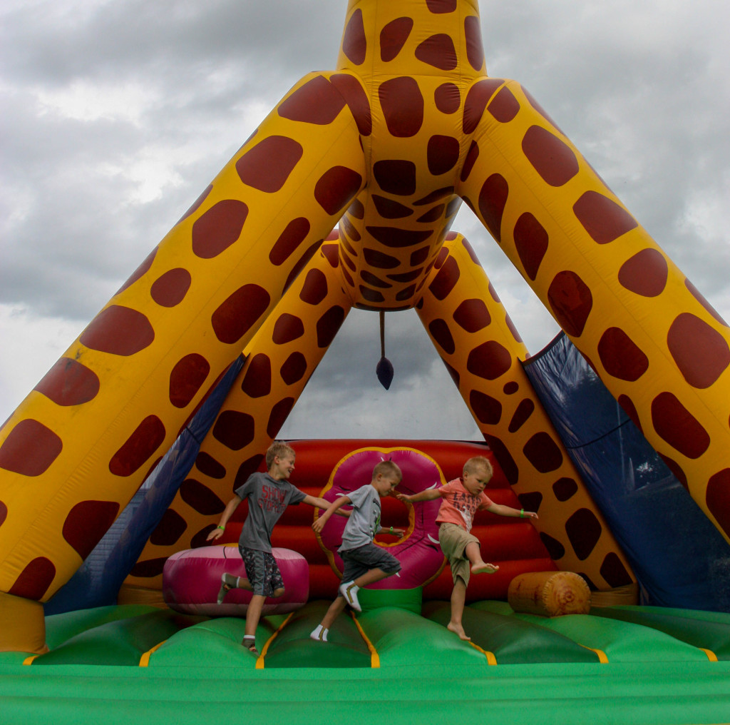 We love a good bouncy castle! This was Sophie the giraffe at one of our campgrounds.