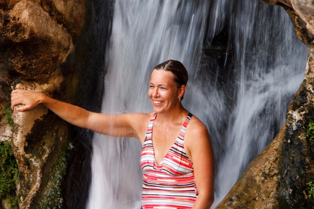 Jennifer enjoying the waterfall at the wadi.