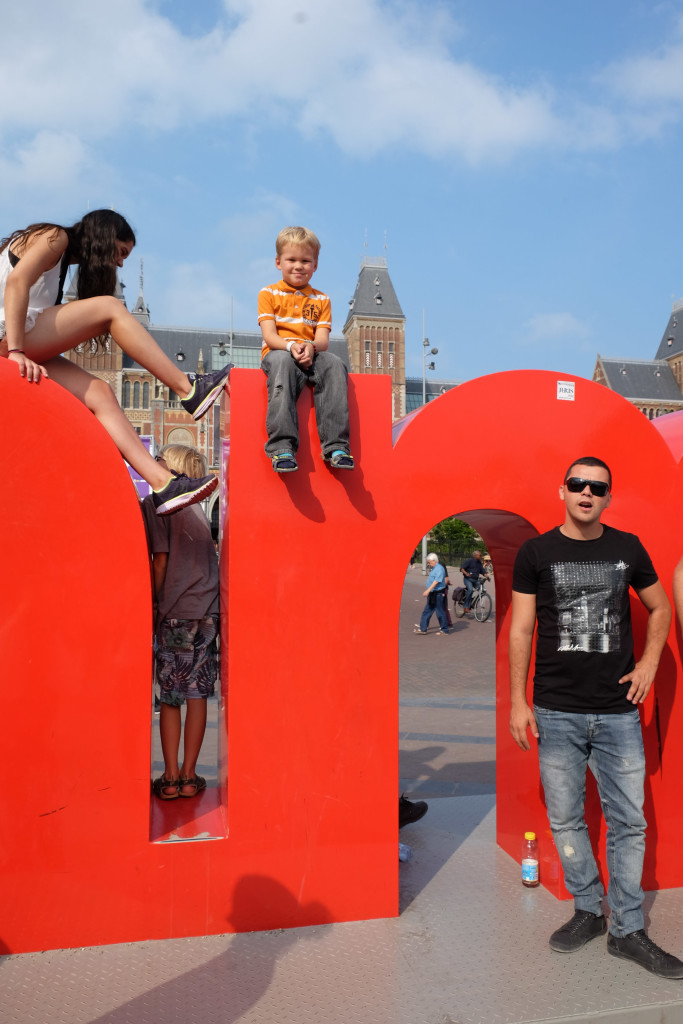 Ethan on the "IAmsterdam" sign