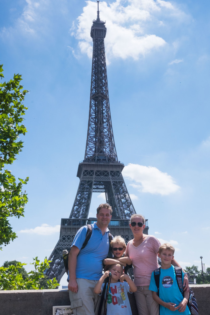 Third trip to Paris and finally a good picture of the family with the Tower.