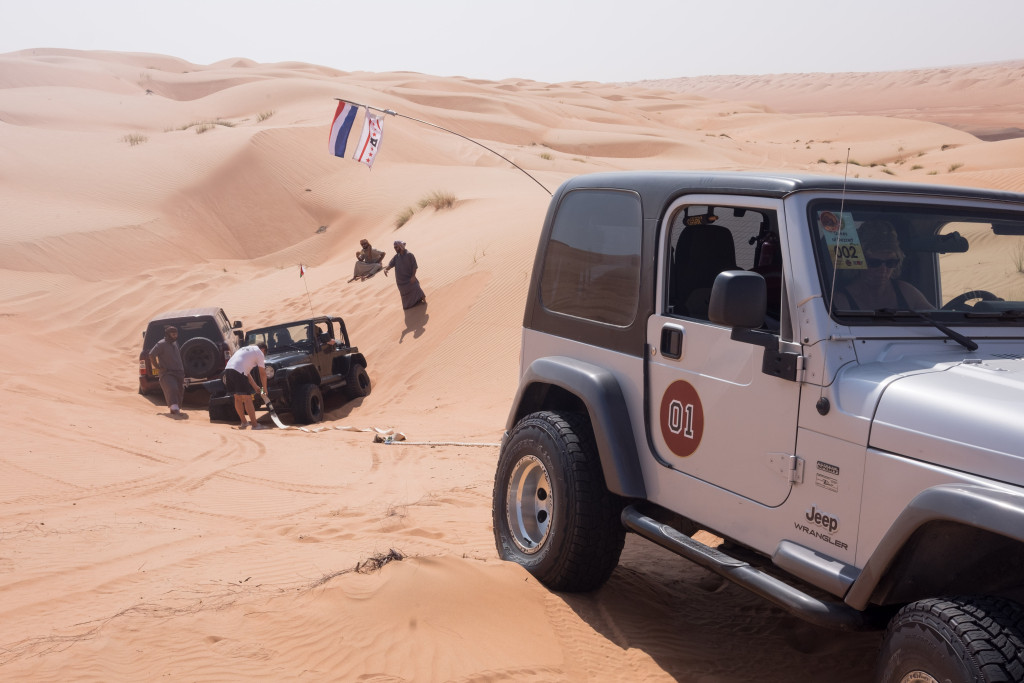 It took two jeeps and two ropes to get the Omani's out. They didn't even have a shovel.