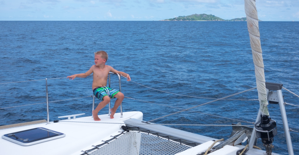 Ethan enjoying the trip from Curieuse to La DIgue.
