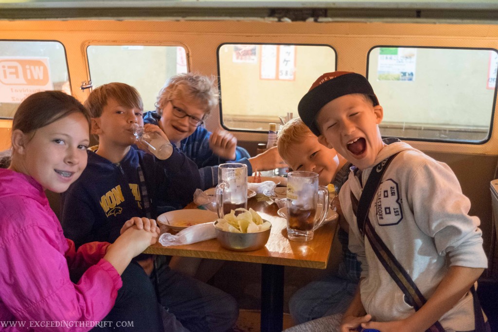 The kids ate in a VW bus.